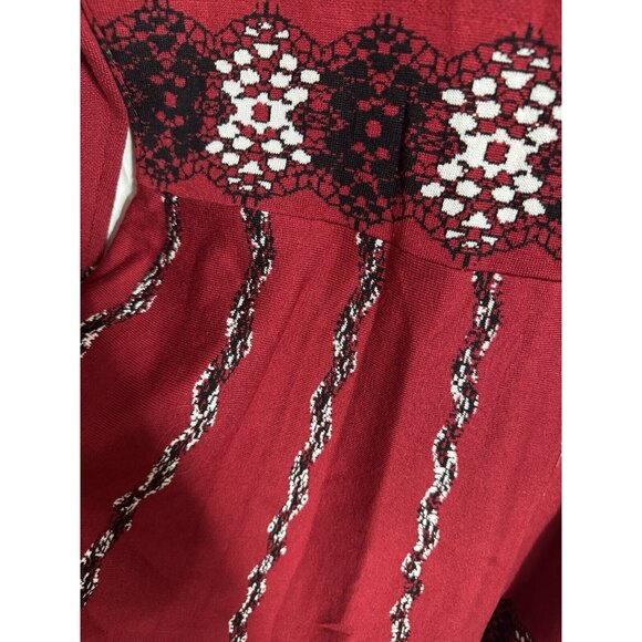 Taylor sz L Jacquard Sweater Dress Fit & Flare CUTE Red Floral Holiday NWT Knit - Picture 7 of 9